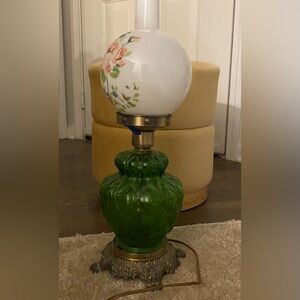 Antique Hurricane Lamp Boudoir Bedside Victorian Parlor Hand Painted Lamp